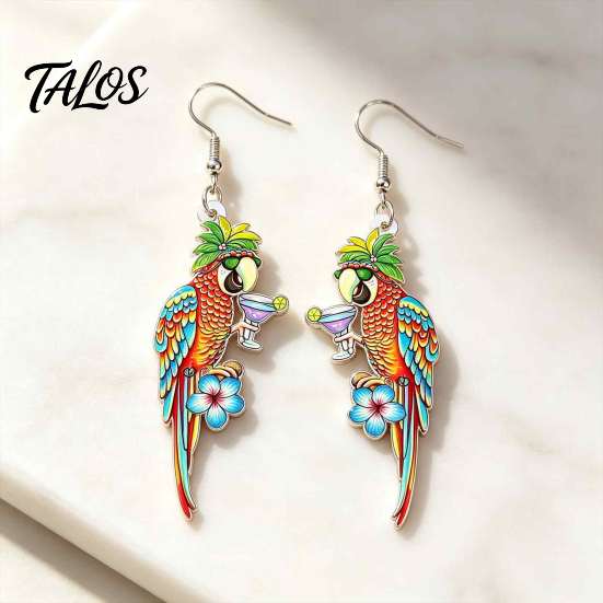 Vibrant Feather Pattern Earrings 1 Pair Cute Acrylic Parrot Earrings, Tropical Animal Dangle Fun Halloween Costume Jewelry for Women, Summer