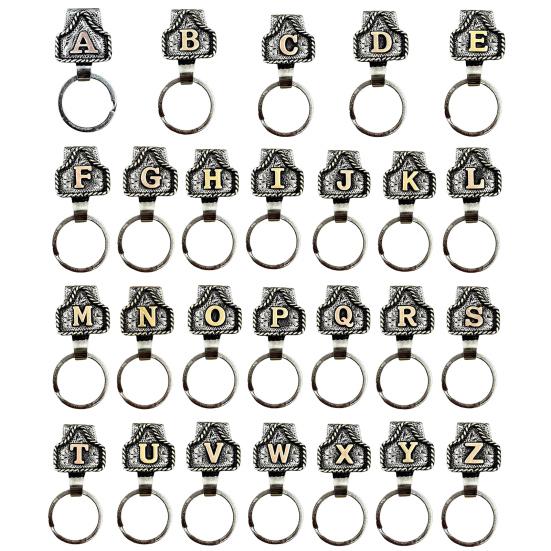 Vintage Letter Keychain Western Cowboy Style A to Z 26 Capital Letters Key Ring Metal Alphabet Key Holder Belt Bag Hanging Decoration Pendant