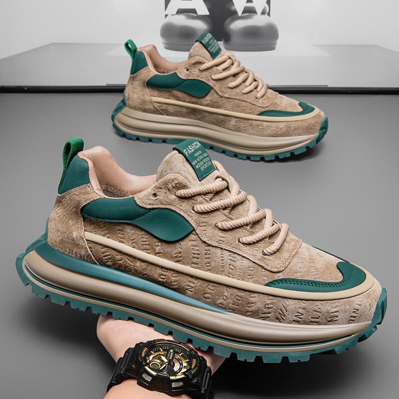 Spring New Shoes for Men Chunky Sneaker Trend Print Leather Casual Sport Running Shoes Street Cool Athletic Shoes