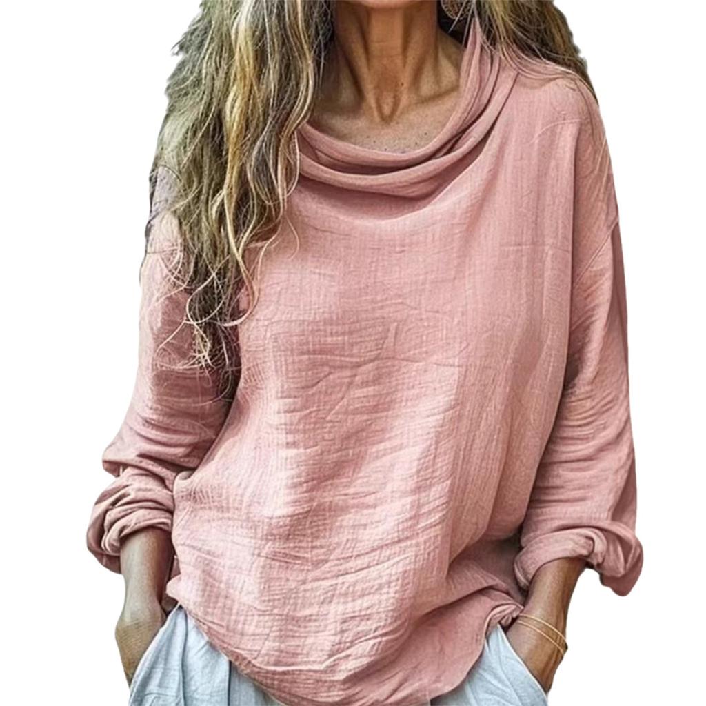 Women's Casual Loose Fashion Long Sleeved Solid Color Pile Pile Collar Fold Top
