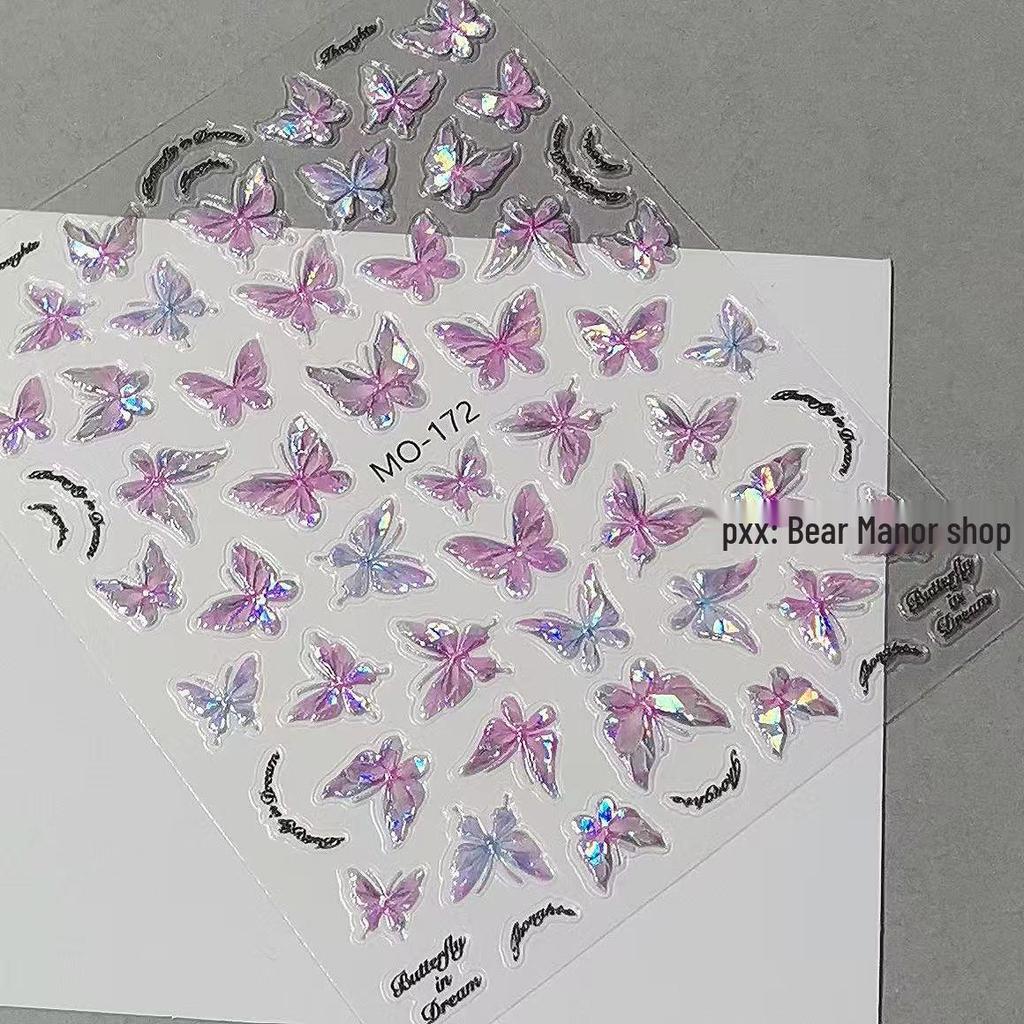 Xiaohongshu Shell Fairy Butterfly Aurora Nail Stickers - Romantic & Elegant Style