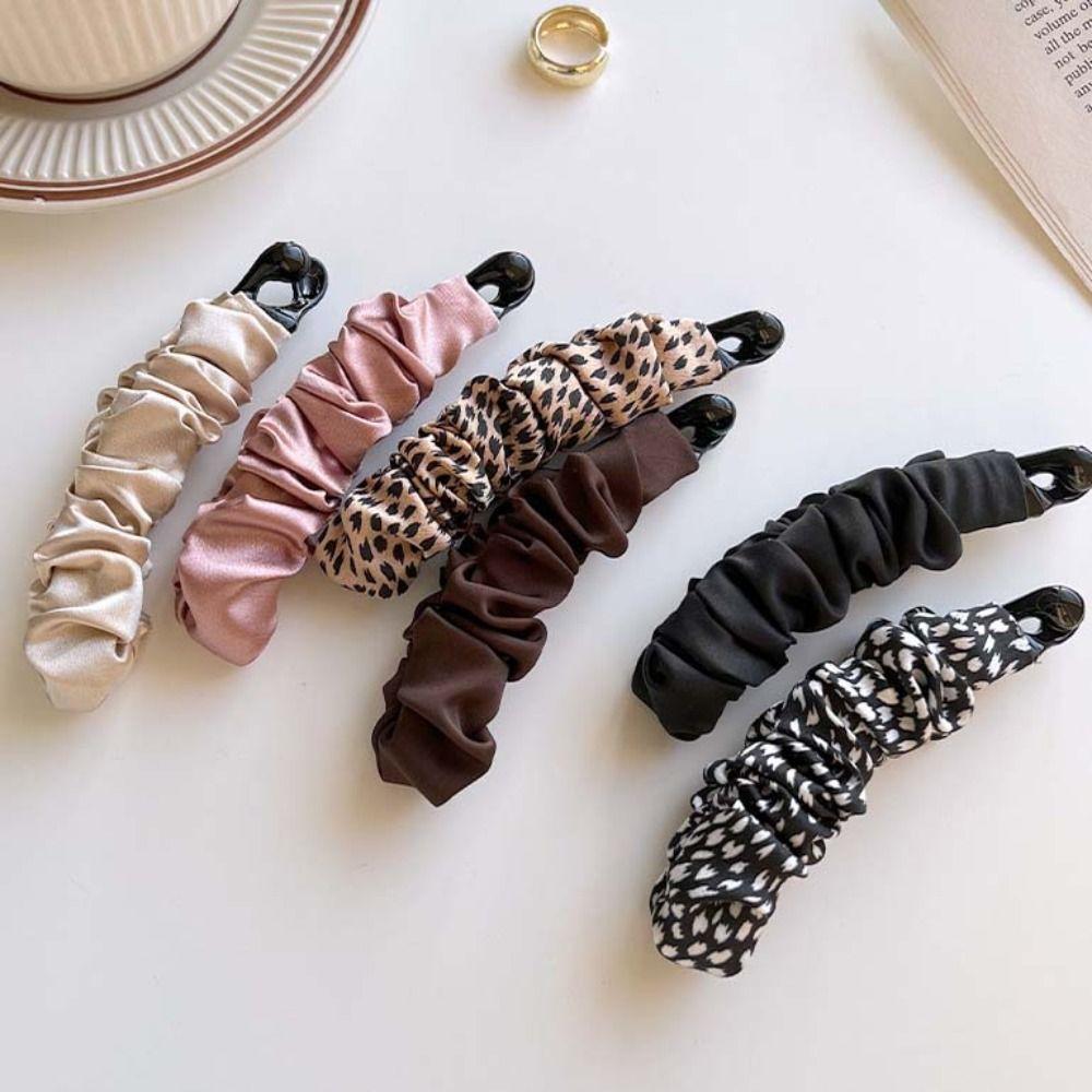Hairpin Vertical Clip Leopard Print Bowknot Hair Clip Sweet Cloth Banana Clip  Girls