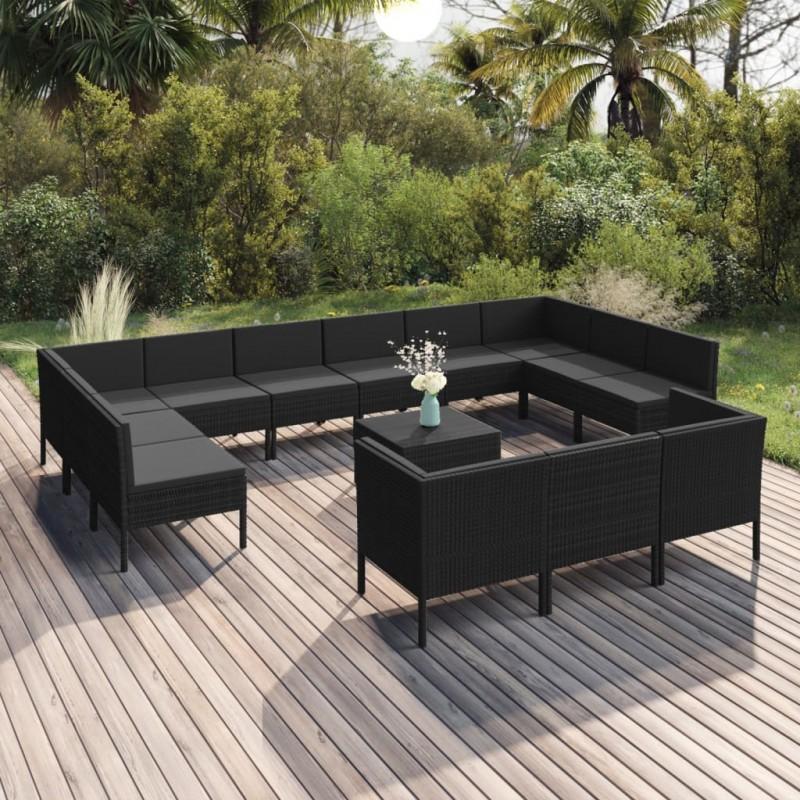Day and Night - Day and Night Garden Furniture Set 14 Pieces Black Synthetic Rattan Cushions