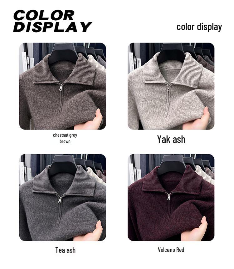 Hengyuanxiang Men's High-End Wool Lapel Zipper Sweater - 2025 Autumn/Winter Thick Knitwear