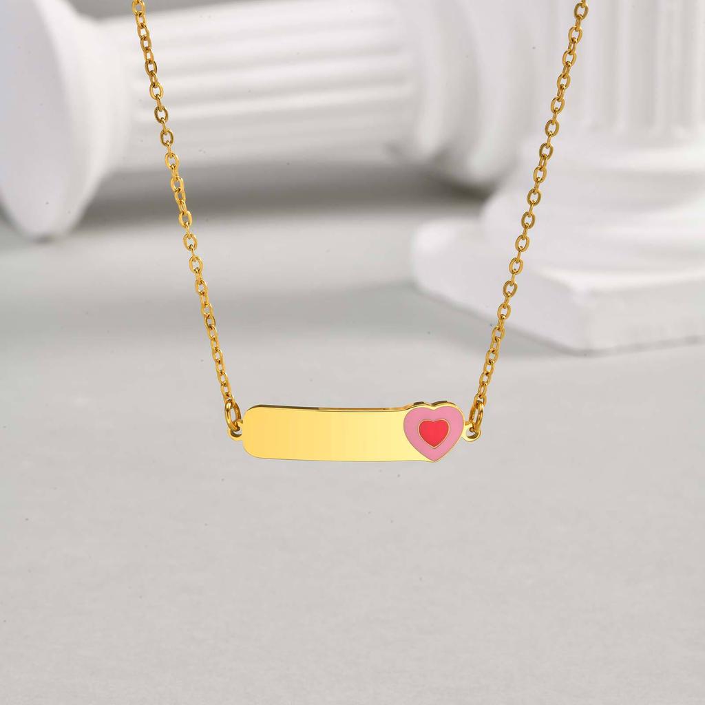 Letterable Personalized Stainless Steel Flat Cross Chain All Light Bending Brand Corroded Epoxy Heart Children'S Necklace Nc-1943