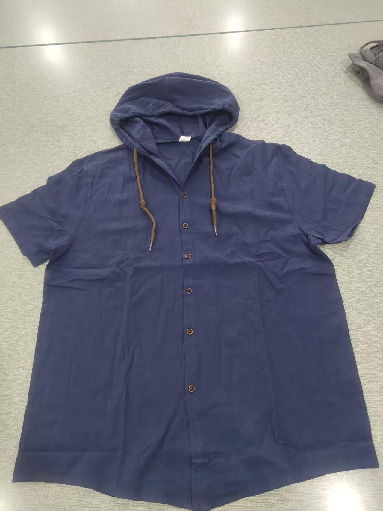 Tk American Summer Thin Breathable Linen Ami Kaji Loose Hooded Men S Short Sleeve Shirt S тёмно-синий