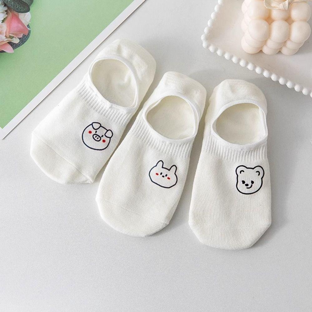 10Pairs Thin Women Invisible Socks Sweet Bear White Socks Breathable Cute Boat Socks  Streetwear