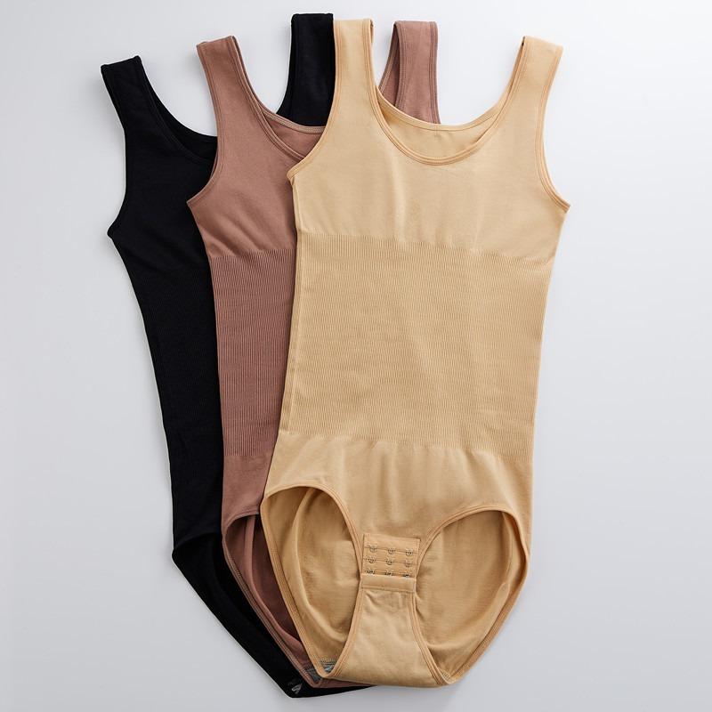 U Neck Wide Strap Seamless Ribbed Tummy Control Snap Crotch Full Body Slim Shapewear Bodysuit