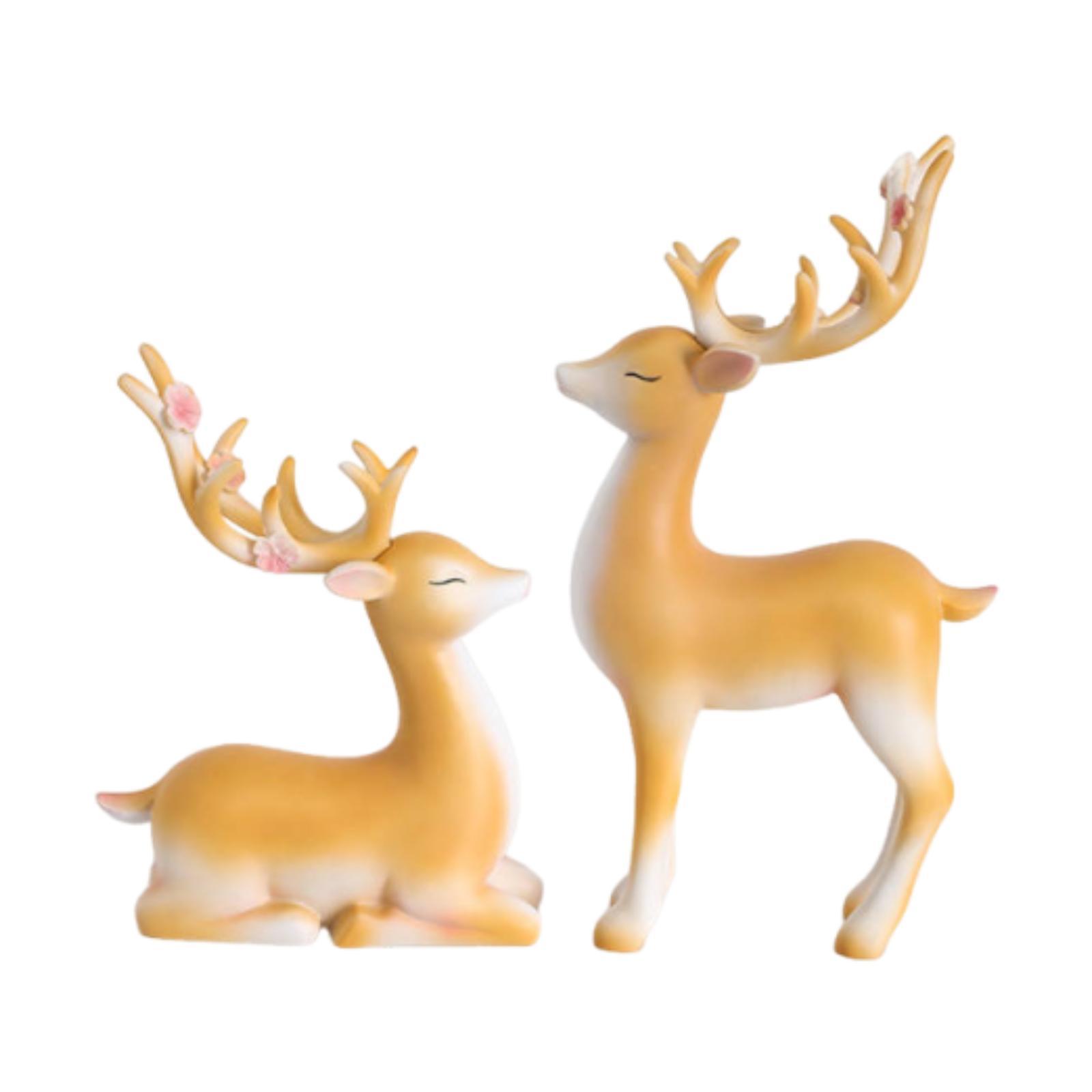 

2x Reindeer Figurines Ornaments Christmas Home Decor Rustic Resin Elk Sculptures жовтий