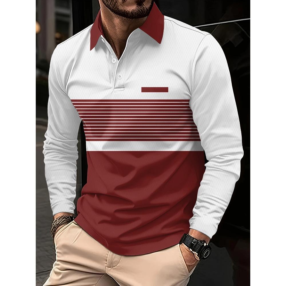 Ew Men Long Sleeve Tshirt Splicing Polos Tee Business Breathable Streetwear Basic Lapel Tops Lightweight T Shirts