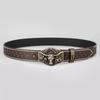 Western Cowboy Leather Belt with Bull Head Buckle, Rivet & Embossed Retro Style for Young Men