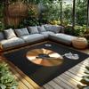 Golden Vinyl Record Rug, Black Music Note Carpet for Living Room, Soft Non-Slip Sofa Mat with Bohemian Decor
