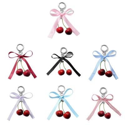 Decorative Cherry Key Ring Bowknot Charm Keychain Backpack Charm with Ribbon Bowknot for Travel And Everyday Outfit