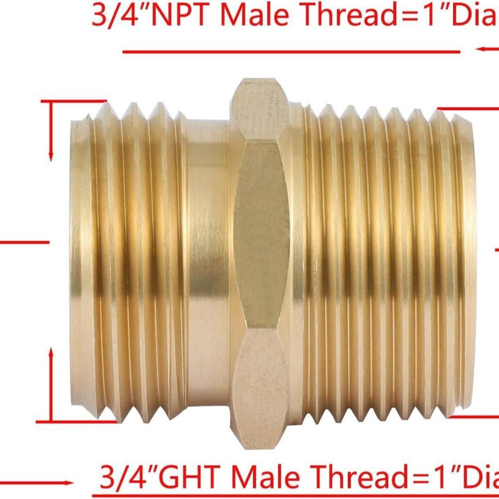 Brass Pipe Hex Nipple Fitting 3/4GHT X 3/4NPT Male Thread Quick Adapter Coupler Connector for Water Oil Gas