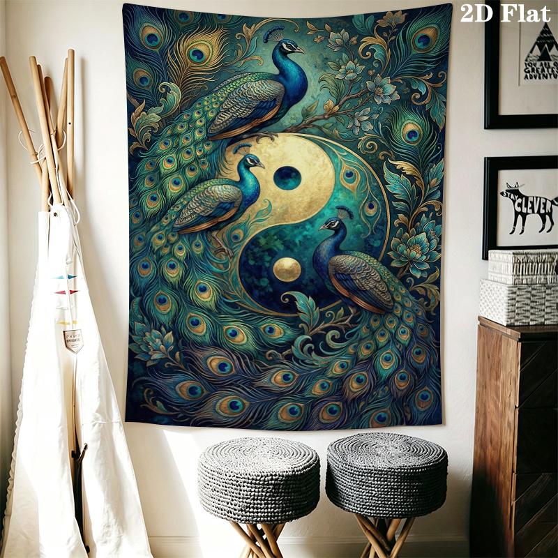 Peacock Wall Tapestry Aesthetic Wall Hanging Printed Fabric Blanket Decorative Tapestries for Bedroom Living Room Home Decor