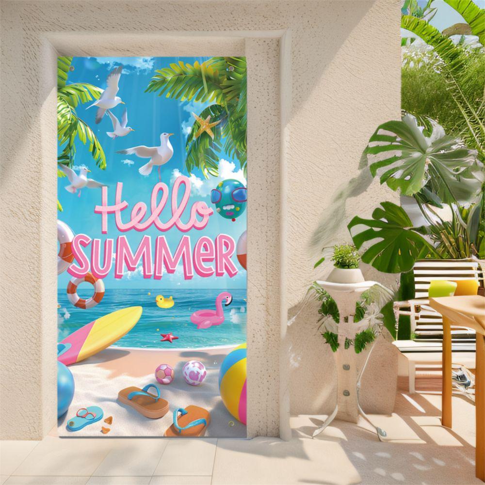 Cartoon Hello Summer Hawaiian Backdrops Beach Style Tropical Design Party Hanging Banner Polyester Photography Backgrounds
