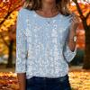 Top da donna casual alla moda a maniche a tre quarti con stampa floreale e girocollo
