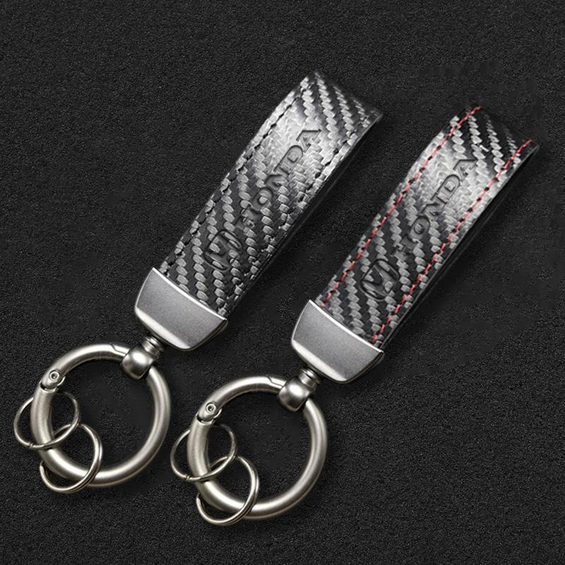 New Carbon Fiber Leather Car Keychain Metallic Keyring chain For Honda Civic Accord Fit Jazz Pilot CRV Odyssey Passport City HRV TV7