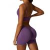 Womens Seamless Yoga Set With Deep V Sports Bra High-Waisted Legging Shorts Breathable Nylon Spandex Workout Outfit