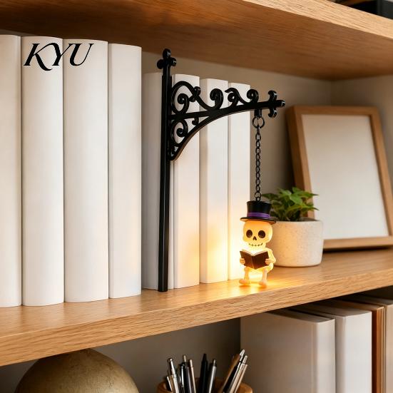 Halloween Themed Gift Iron Library Lamp, Vintage Bookshelf Light with Ghost Pumpkin Bat Reading Nook Accents Pendants, Nightlight, Spooky Desktop