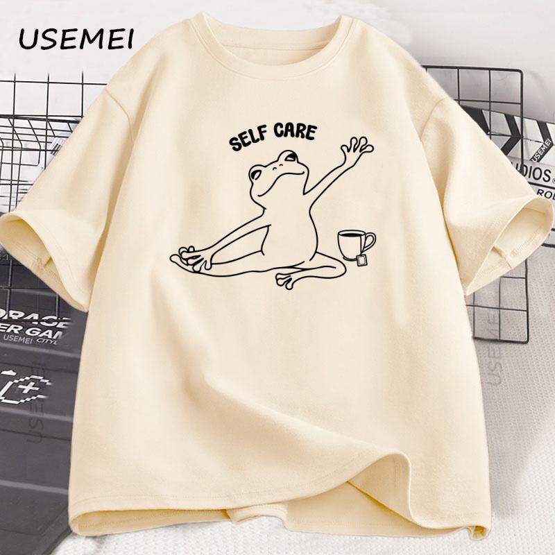 Retro Frog Self Care Tshirt Funny Cute Frog Tshirt Casual Cotton Short Sleeve Frog Lover Gift Positive Unisextal Health T Shirt