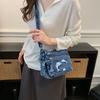 Vintage Denimtasche Damen Mehrschichtig Kleine Tasche Bestickt Schulter Crossbody-Tasche
