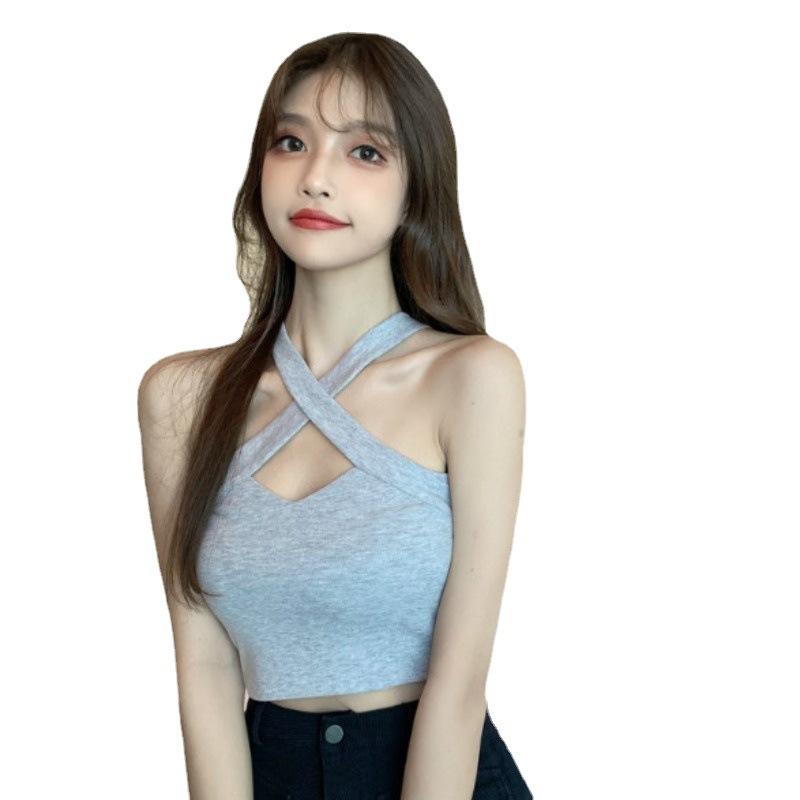 Summer Halterneck Tops Women's Off-the-shoulder Sexy Sleeveless Inner and Outer Wear Internet Celebrity Beautiful Backs, Short Camisoles Tide