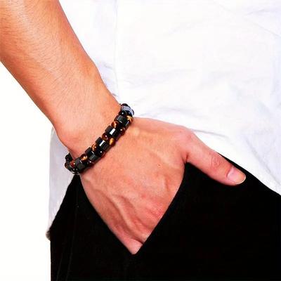 Mode 1 Stück Für Frauen Schmuck Charm Armbänder Tigerauge Tigerauge Armbänder Doppel Hämatit Naturstein Armband Hämatit Männer