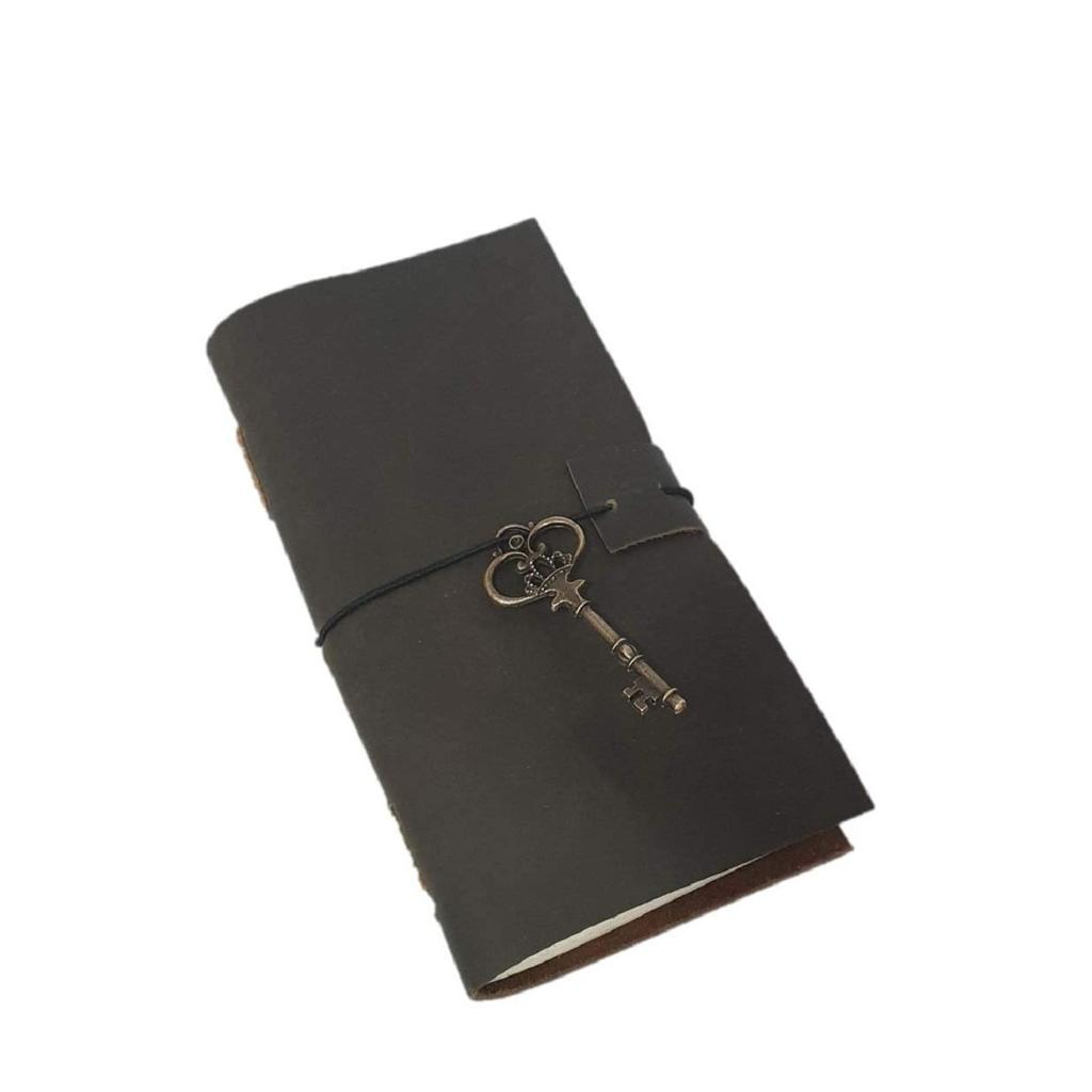 Vintage Leather Handmade Paper Journal Diary with Stylish Key (Black)