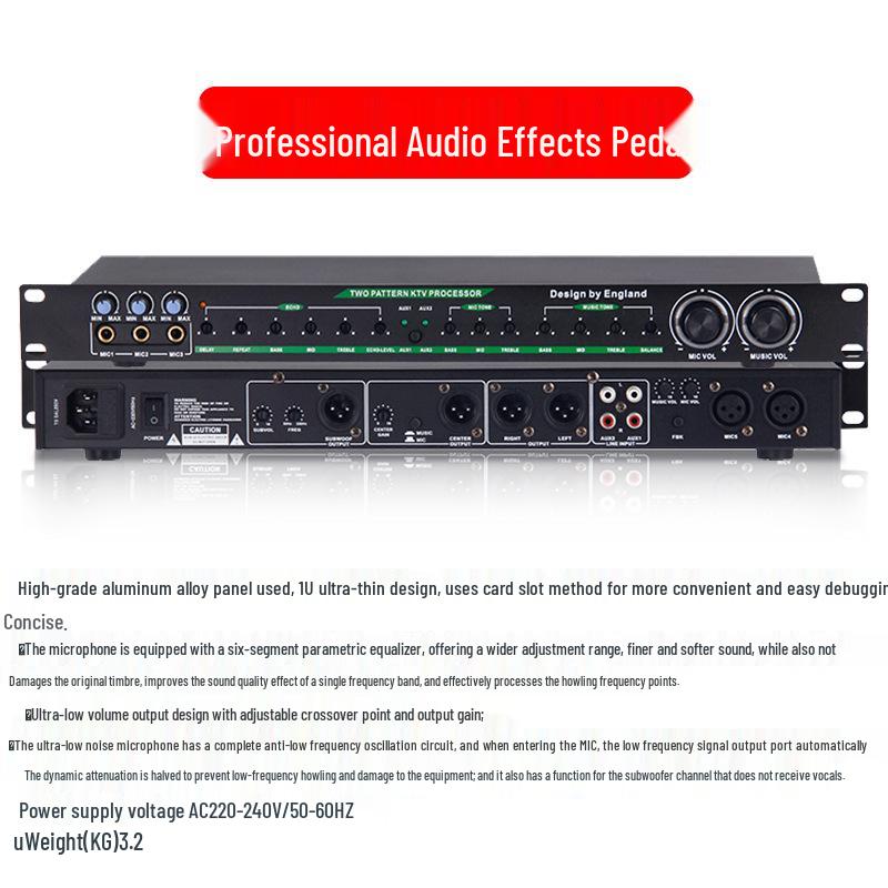 Professional 4-In 8-Out Digital Audio Processor with Noise Gate and Anti-Howling Equalizer for Stage and Line Array Speakers