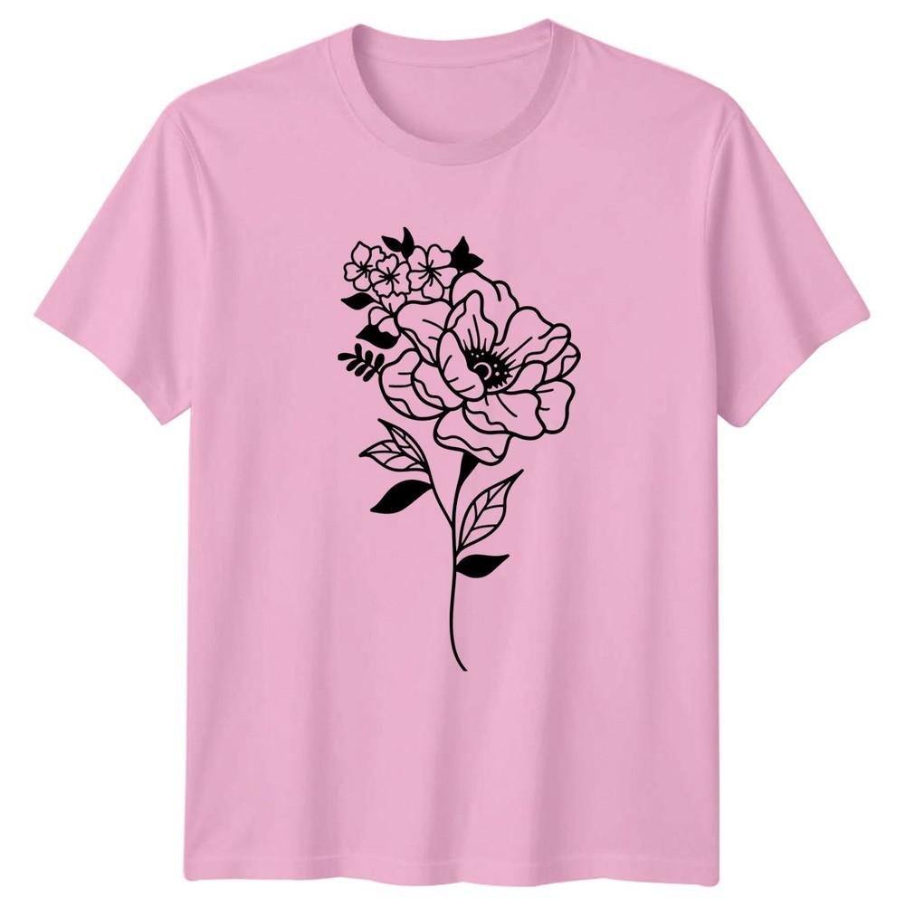 Elegant Line Art Floral Unisexs TShirt Minimalist Flower Floral Birthday