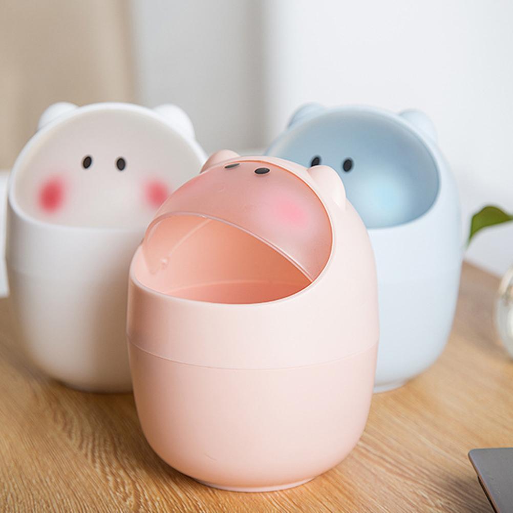 Mini Desktop Trash Can with Flip Lid Small Plastic Waste Bin for Office Home Desk 12.8x16.5cm