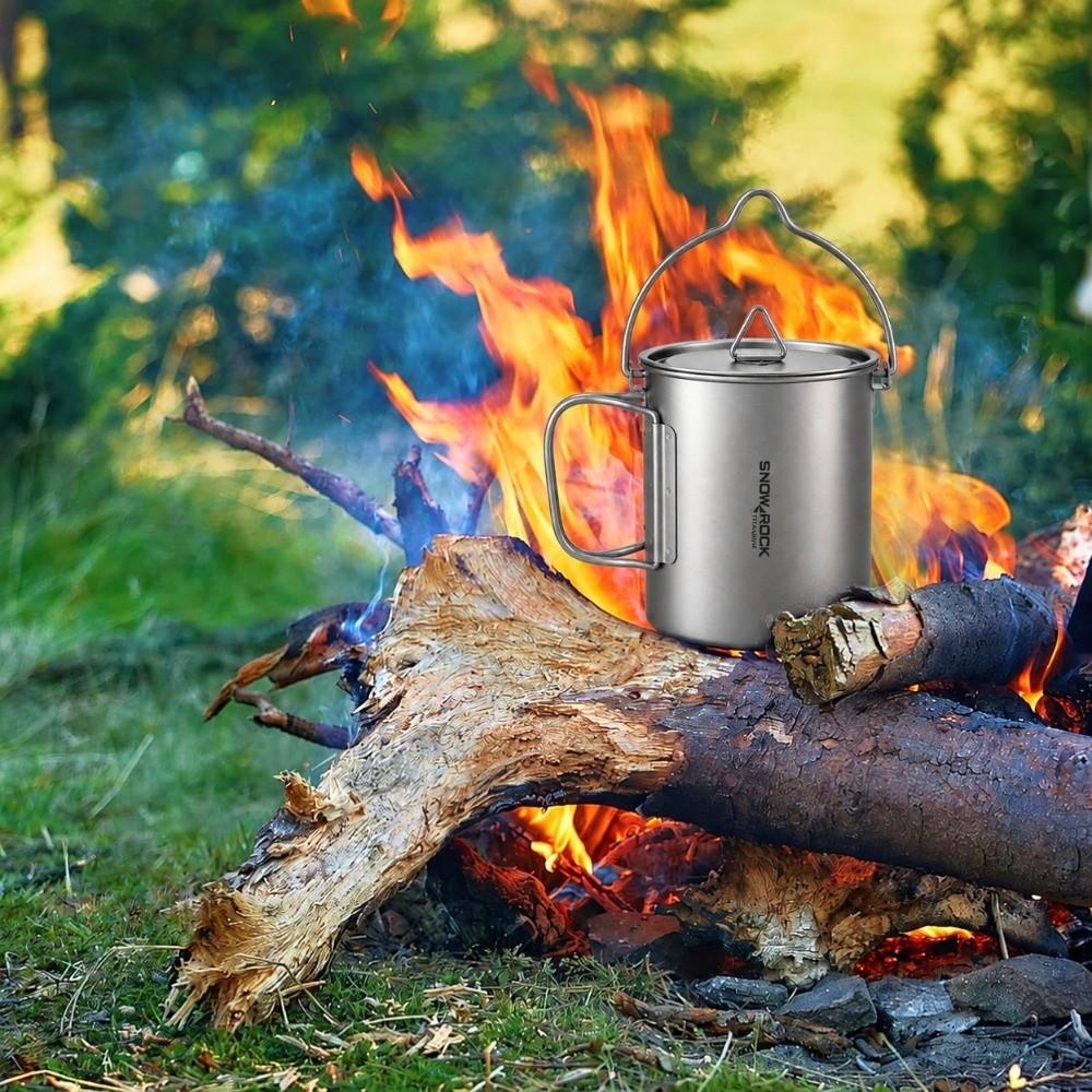 Foldable Handle Camping Water Cup With Lid Outdoor Tableware Portable Titanium Mug Picnic