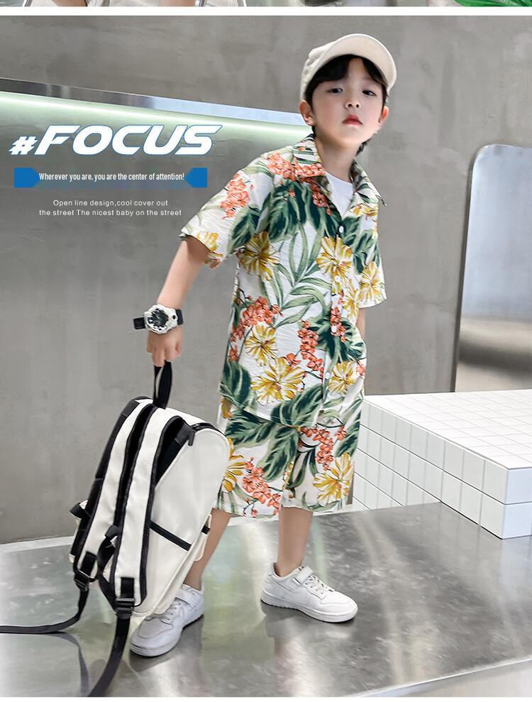 Boys' Hawaiian Floral Shirt & Shorts Set - Stylish Summer Beachwear for Kids