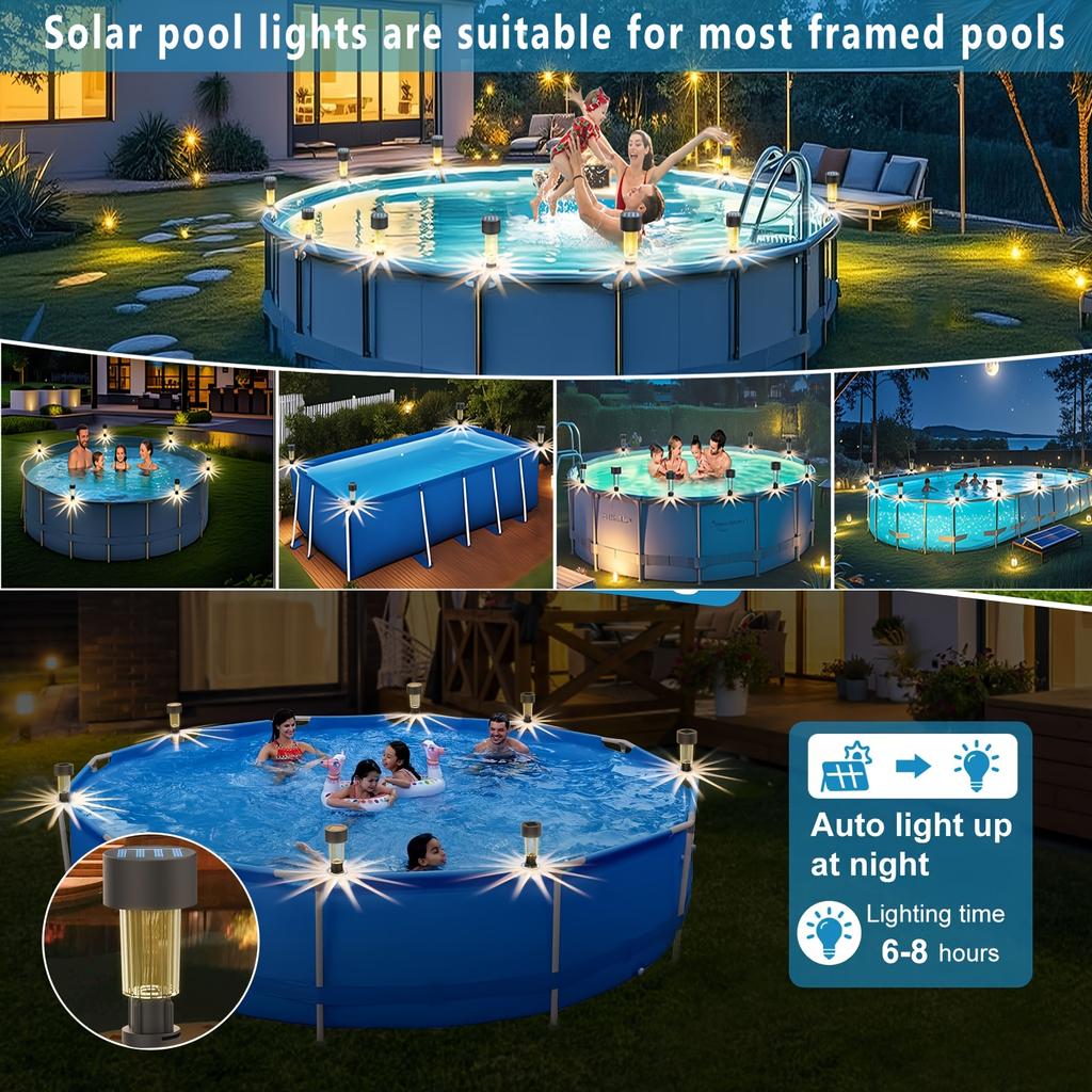 Lămpi Solare pentru Piscină, Lămpi Solare Impermeabile, Decorare Gard Exterior Piscină, Accesorii Piscină