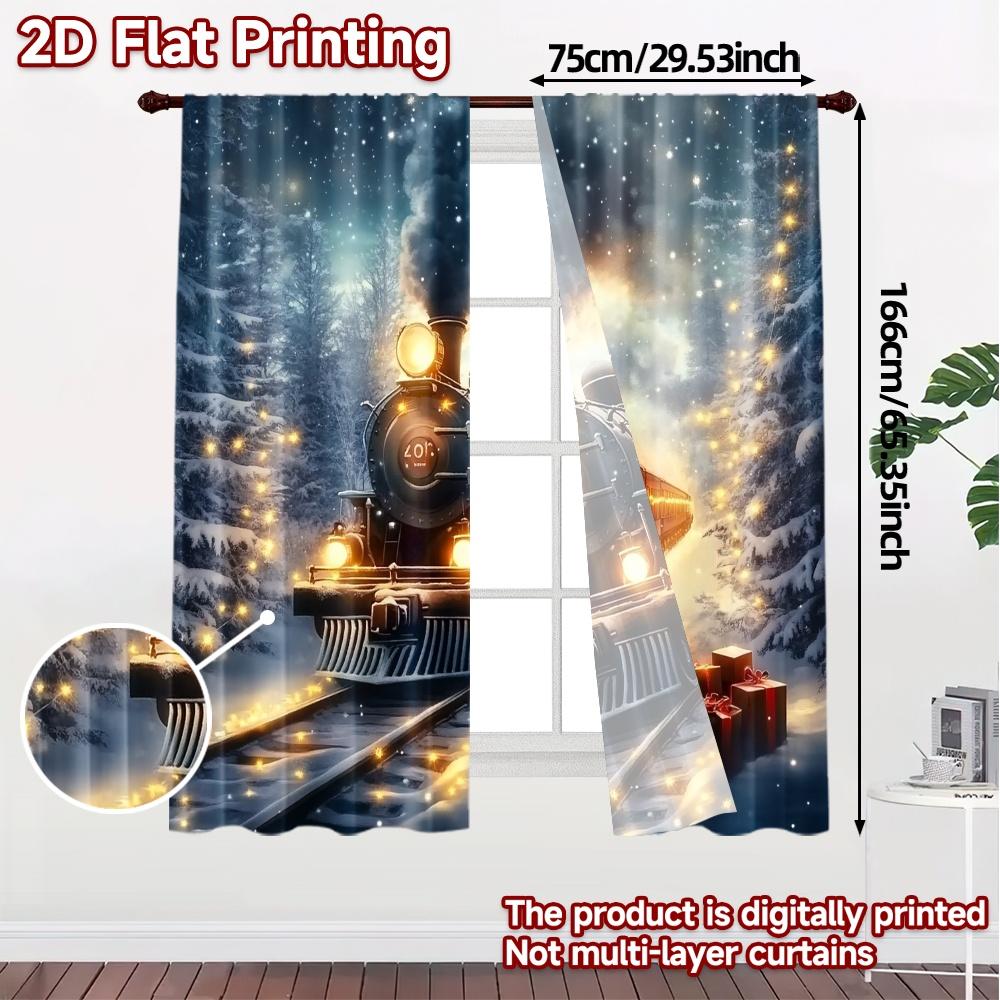 2pcs,Curtains Christmas train festive gifts Popular Popular Curtain Durable Polyester Curtains Decorations Use for Bedroom &