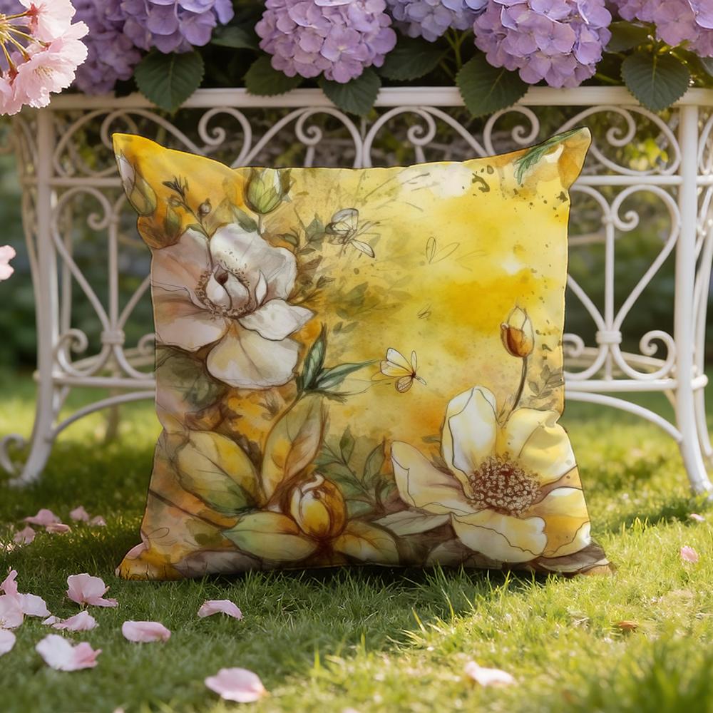 Saffron Color Floral Cushion Cover Home & Car Dual-Scene Pillow Cover: Reversible for Premium Comfort