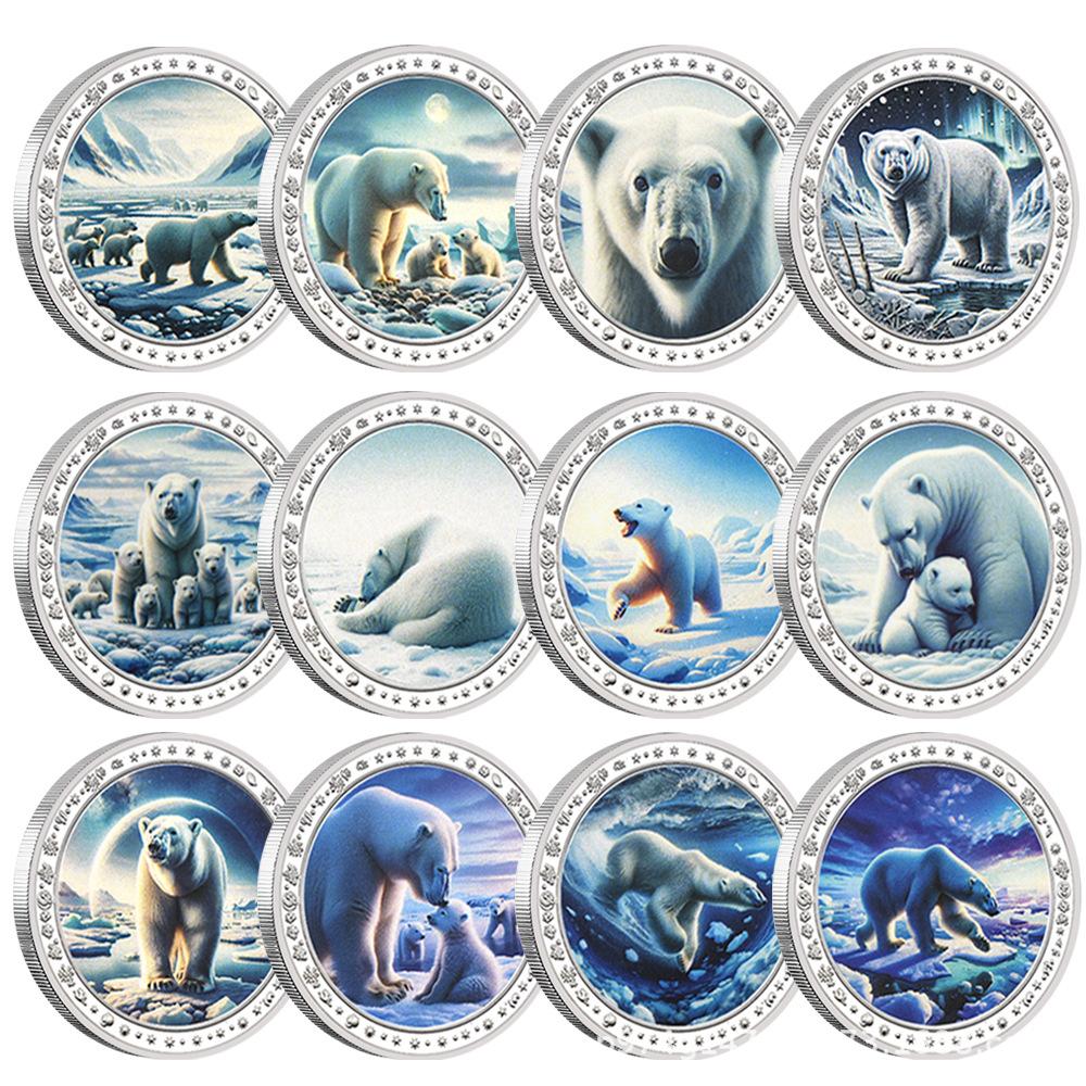 Rare animal coins, collectible gifts, colorful, polar bear collectible commemorative coins, medals, badges