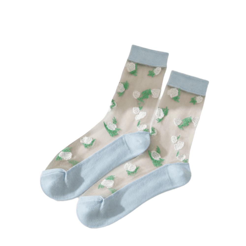 Crystal Silk Floral Embroidery Socks Ultra-Thin Nylon Long Socks Colorful Mesh Lace Socks  Summer