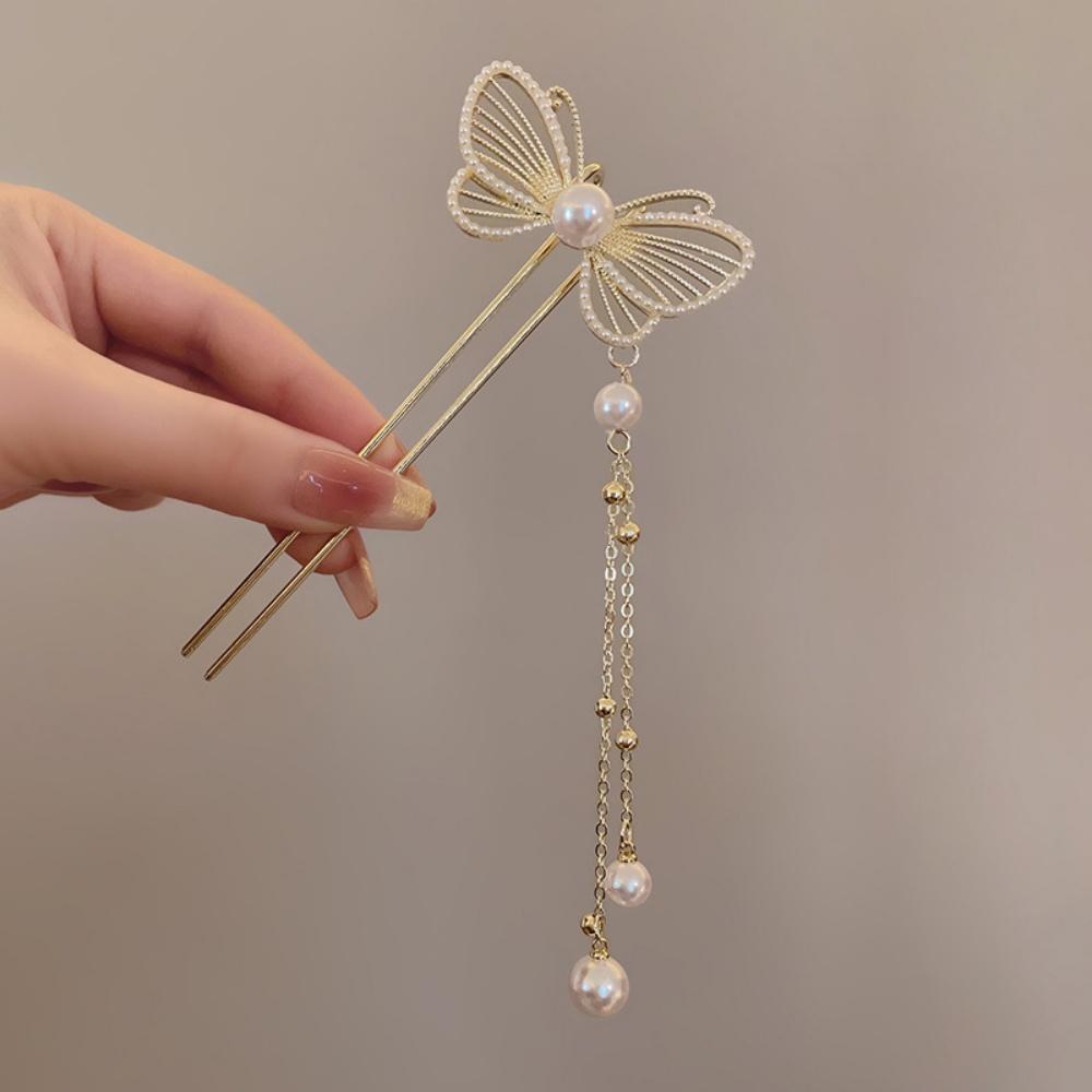 Neue Retro-Temperament-Perlen-U-förmige Haarspangen-Clips Kopfplatte Haarforke Haarstäbchen Kopfschmuck für Damen Mädchen Schmuckgeschenke