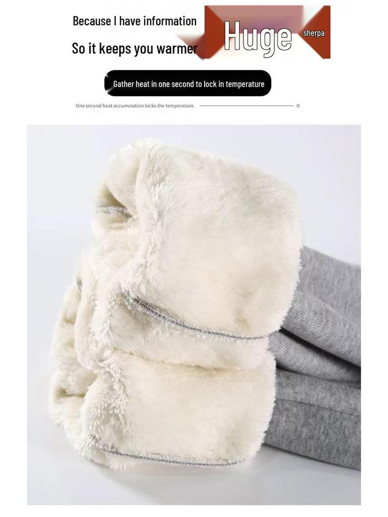 Damen Graue Lammwoll-Fleecegefütterte Sweatpants mit Bündchen - Herbst/Winter Lockerer Schnitt, Zweiwege Weites Gerades Bein, Lässiger Baumwollkomfort.