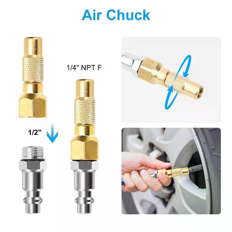 3PCS Heavy-Duty CopperAir Nozzle With Quick Connector, Screw On Tire Inflator Chuck For Tire Inflator Gauge Compressor