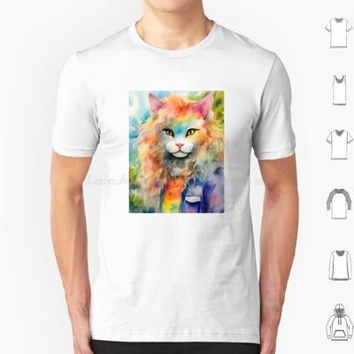 Beautiful Watercolor Cat Portrait Sticker T Shirt 6xl Cotton Cool Tee Beautiful Watercolor Cat Portrait Watercolor Cat Feline