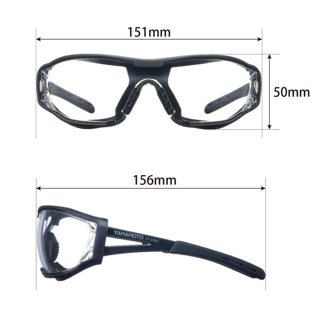 Yamamoto Kogaku LF-240G Protective Glasses with Protective Cover, Scratch-Resistant, Anti-Fog, Made in Japan, JIS Standard, UV Protection