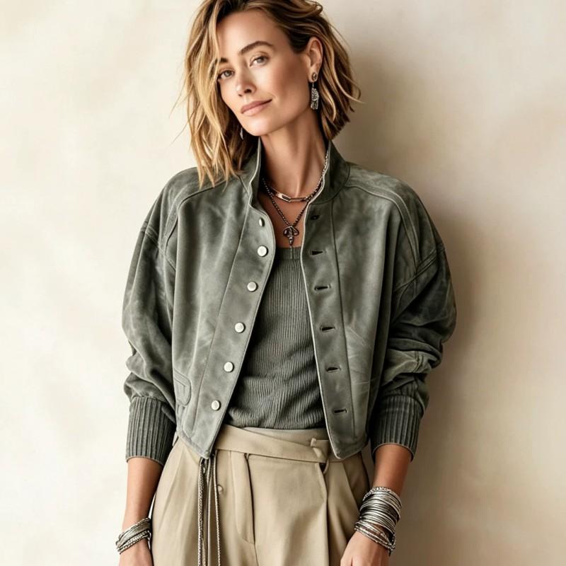 Womens Short Suede Baseball Jacket Loose Fit Casual Outerwear Winter 2026