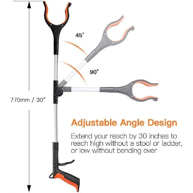 Upgrade Reacher Grabber Tool, 0°-180° Angled Arm, 90° Rotating Head- RG01,Silver & Orange,1 Count (Pack of 1)