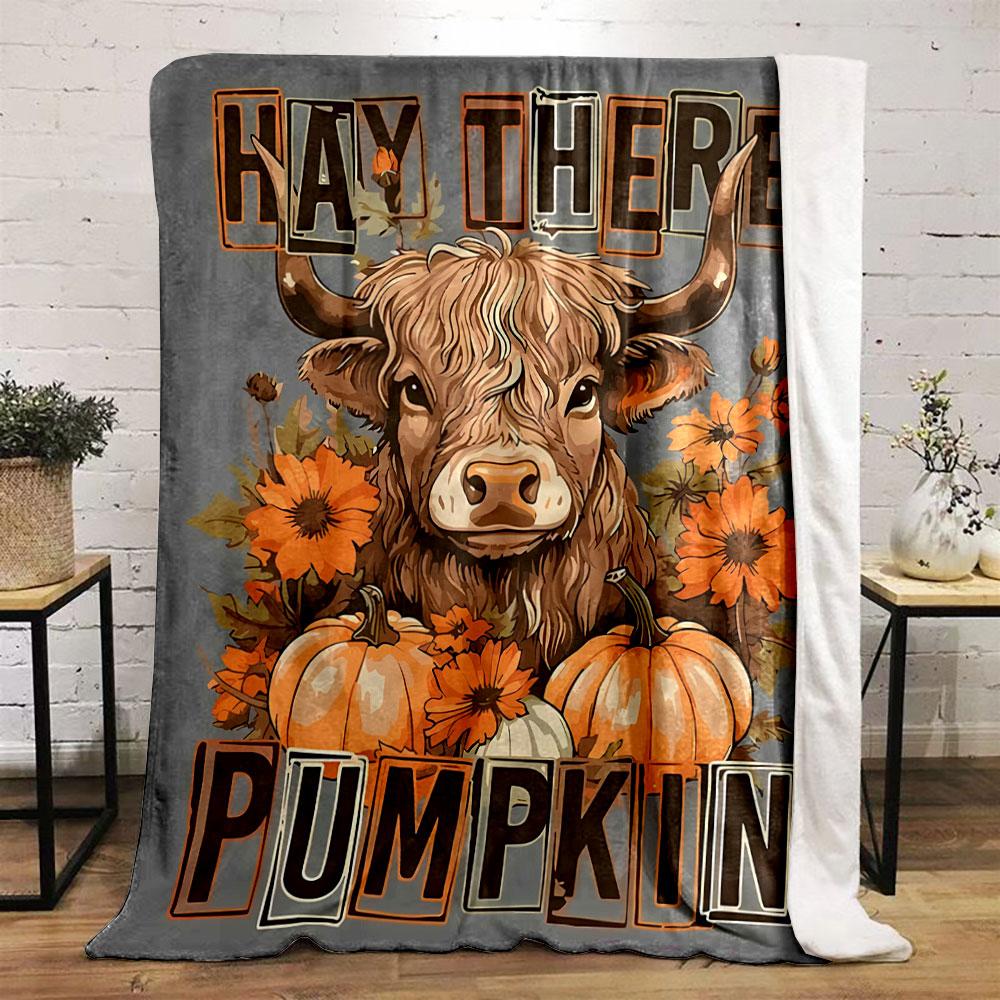 Highland Cow Pumpkin Floral Blanket bedroom Blanket for Livingroom Couch lunch break Soft throw for Friend's festival Gift