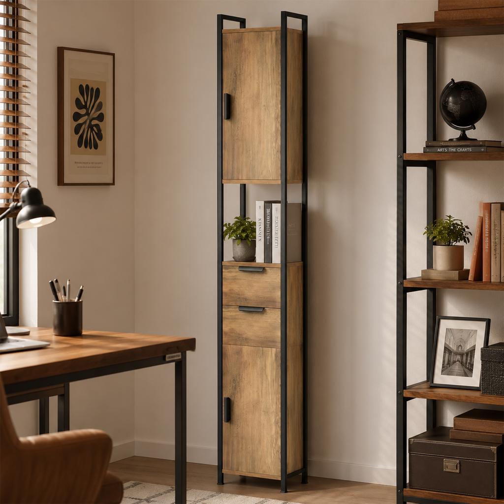 Freestanding Bathroom Cabinet, Tall Bathroom Storage Cabinet with Drawers and Shelves, Linen Storage, Brown