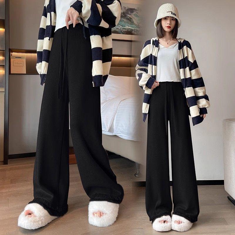 

Women s Micro-Flared Knit Wide-Leg Pants - Autumn/Winter, Loose, Plus-Velvet, Casual Style. S (80-95 lbs)