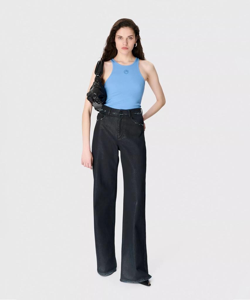 MARINE SERRE (W) Moon Logo Ribbed Jersey Tank Top Blue Moon Logo Ribbed Jersey Tank Top Bb01 Blue Bonnet
